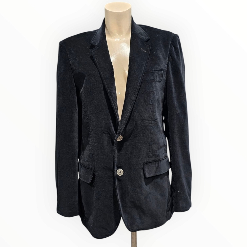 WD NY Men Black Velour Single Breasted Sportcoat Blazer Jacket S/M